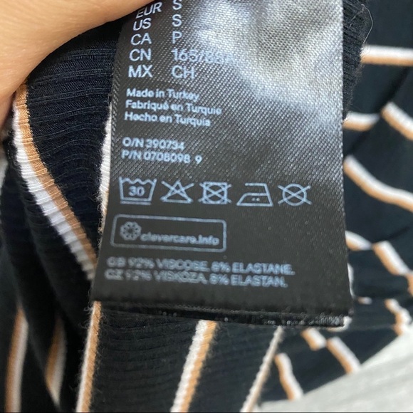 H&M Black White Stripe Ribbed Jersey Dress Size S - Picture 9 of 10